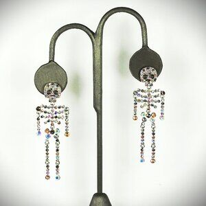 BAUBLEBAR Silver Tone Iridescent Crystals Hinged Skeleton Drop Earrings